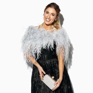 Grey Designer Ostrich Feathers Shrugs